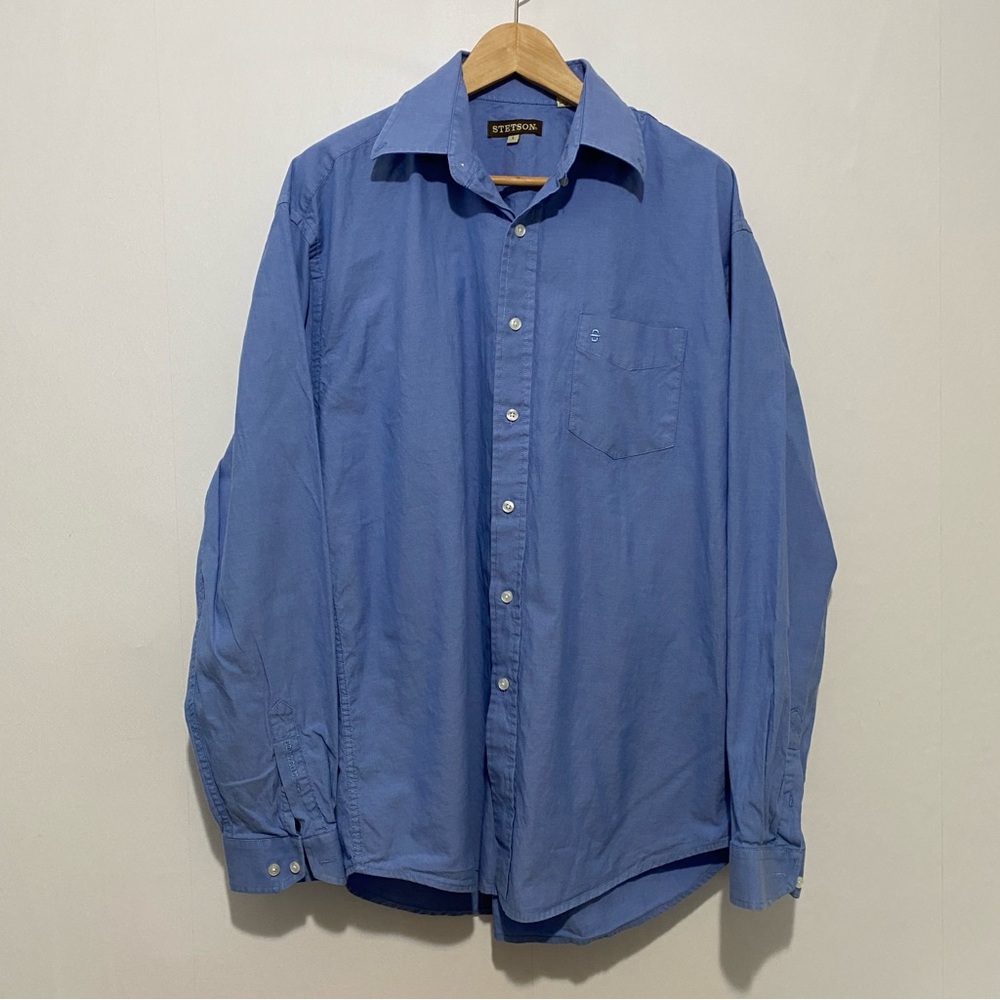 Stetson Men’s Blue Button-Down Shirt Size Large 100% Cotton Casual Western